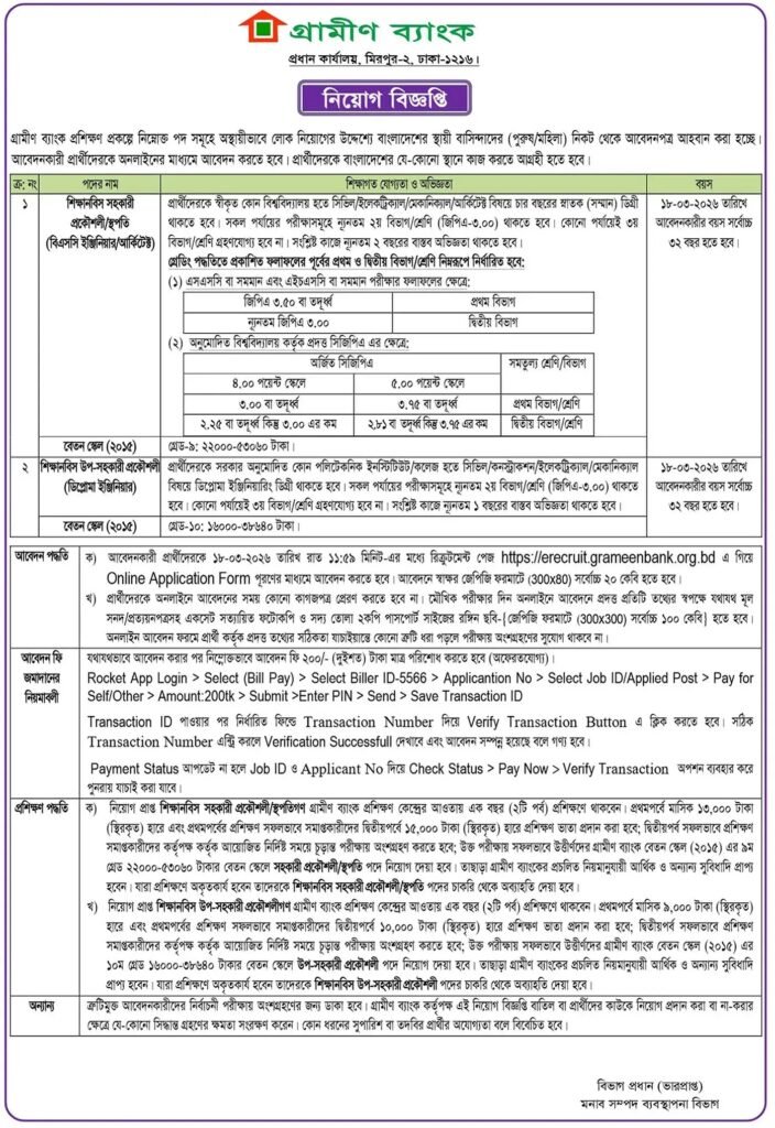 Grameen Bank Job Circular 2026