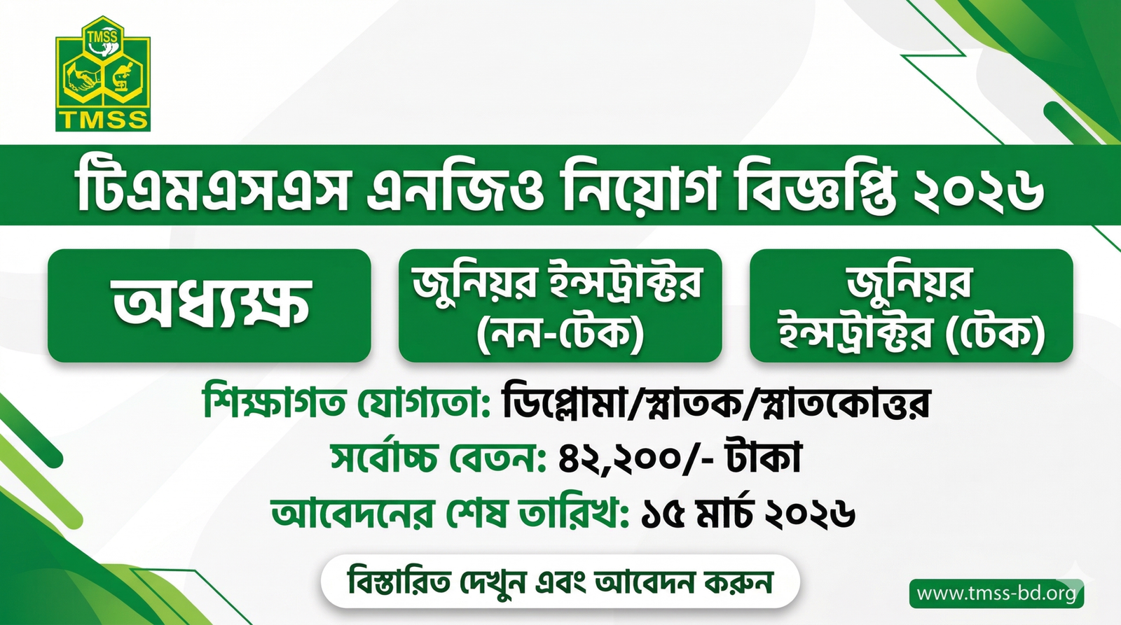 TMSS NGO Job Circular 2026
