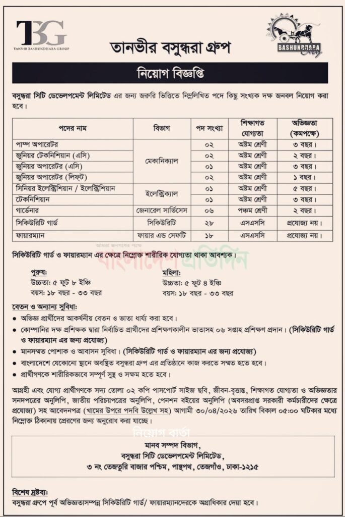 বসুন্ধরা সিটি নিয়োগ বিজ্ঞপ্তি ২০২৬