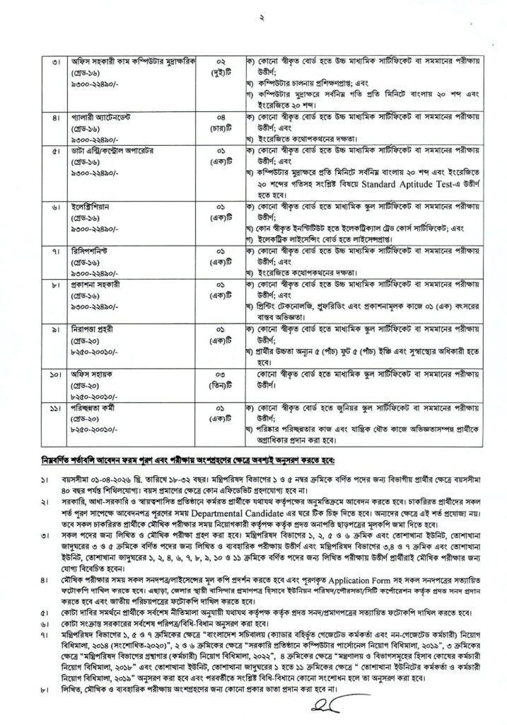Cabinet Division Job Circular 2026