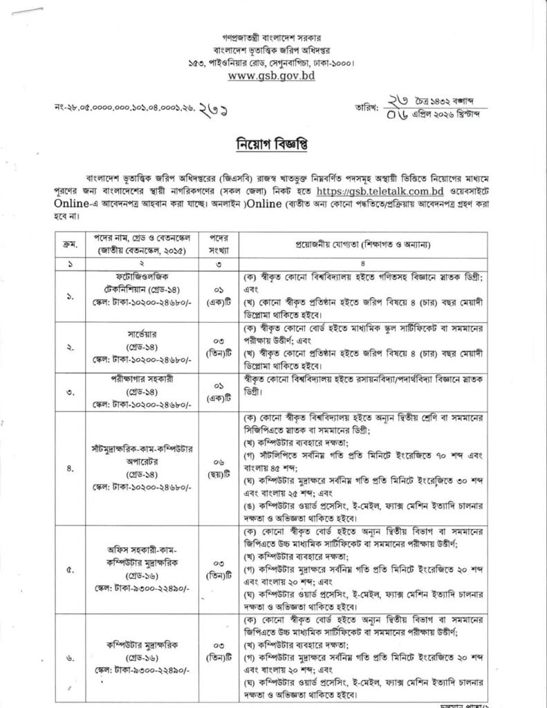 GSB Job Circular 2026