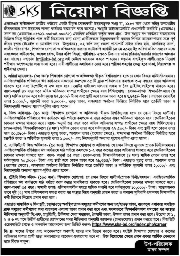 SKS Foundation Job Circular 2026