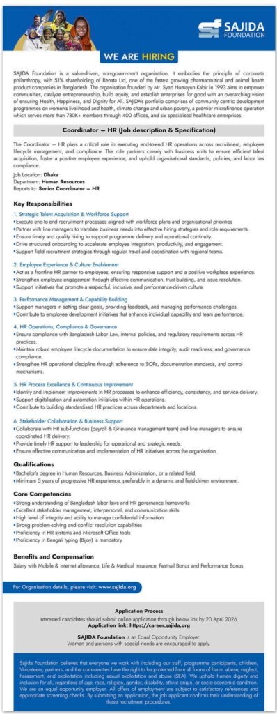 Sajida Foundation Job Circular 2026