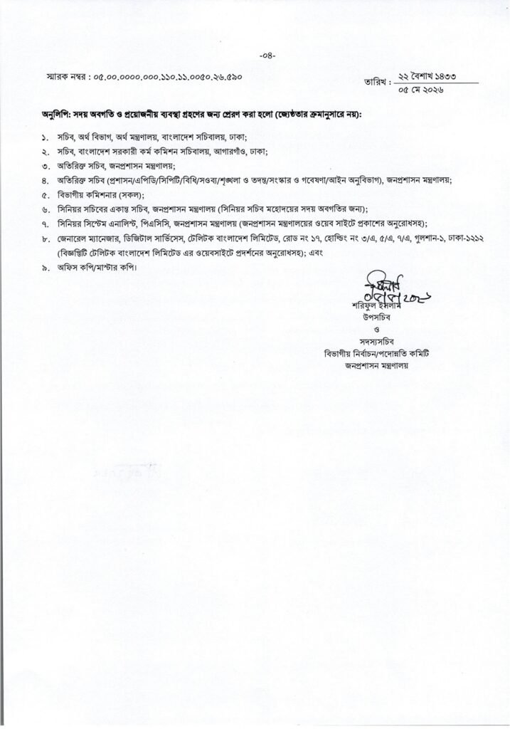 জনপ্রশাসন মন্ত্রণালয় নিয়োগ বিজ্ঞপ্তি ২০২৬