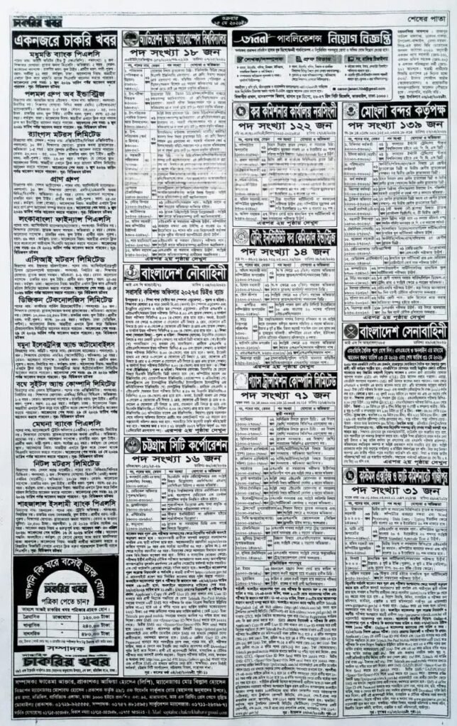 সাপ্তাহিক চাকরির খবর পত্রিকা ১৫ মে ২০২৬ ইং